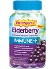 Emergen-C Immune+ Elderberry Gummies, 750 mg Vitamin C with Vitamin D, Zinc and Electrolytes, Immune Support Dietary Supplement, Caffeine Free, Gluten Free, Elderberry Flavor - 45 Count