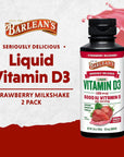 Barlean's Liquid Vitamin D, 5000 IU D3, Strawberry Milkshake Flavored for Kids and Adults, Maximum Absorption -Free, Non-GMO, Gluten-Free - 5.6 oz