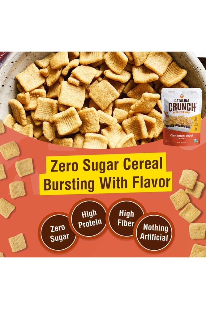 Catalina Crunch Cinnamon Toast Keto Cereal 4 Pack (9oz Bags) | Low Carb, Sugar Free, Gluten Free | Keto Snacks, Vegan, Plant Based Protein | Breakfast Protein Cereals | Keto Friendly Food 9 oz (Pack of 6)