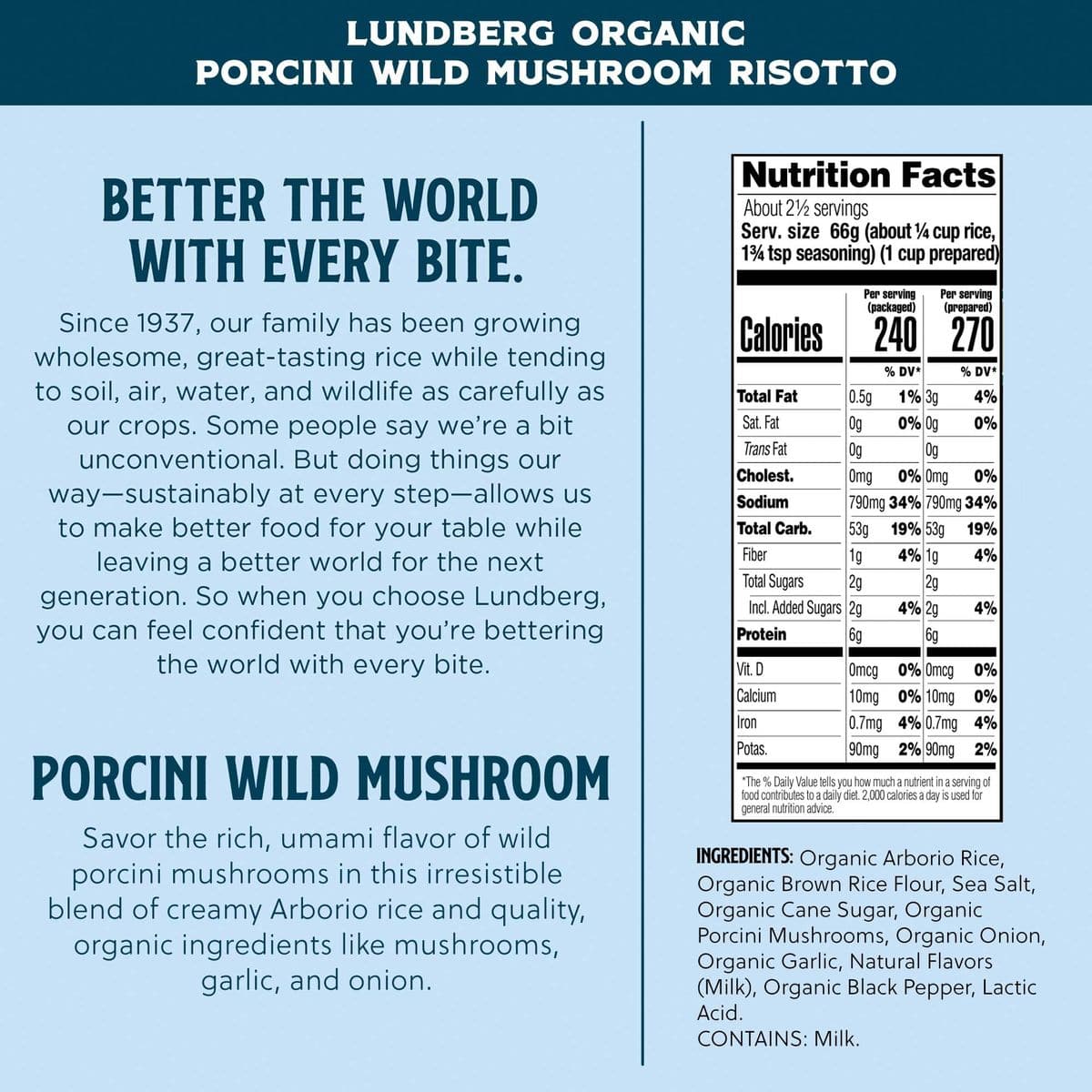 Lundberg Family Farms  Traditional Italian Risotto Porcini Wild Mushroom Convenient Side Dish 20 Minute Cook Time Pantry Staple NonGMO GlutenFree USDA Certified Organic 59 oz 6Pack