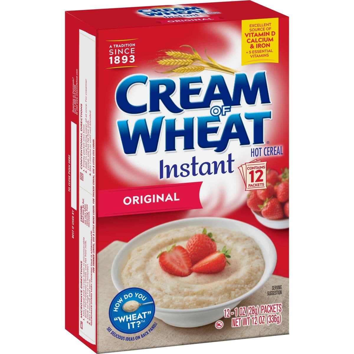 Cream of Wheat Original Instant Hot Cereal Packets 12 oz Box Pack of 3 with By The Cup Cereal Bowl