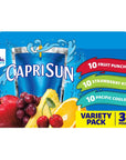 Capri Sun Fruit Punch Strawberry Kiwi  Pacific Cooler Naturally Flavored Kids Juice Drink Blend Variety Pack 30 ct Box 6 fl oz Pouches