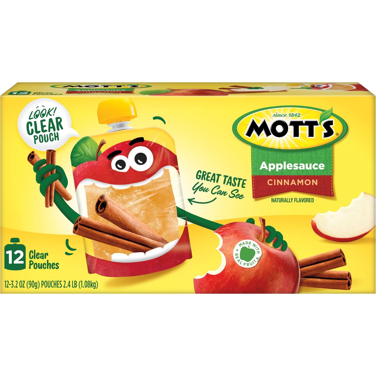 Motts Cinnamon Applesauce 32 oz clear pouches 12 count