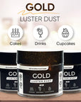 Edible Luster Dust - for Chocolate, Cakes, Sweets, Cookies, & Drinks - 15 Grams-(0.52 OZ) Edible Cake Decorating Supplies Edible Dusting Powder 100 Percent food safe (Gold)