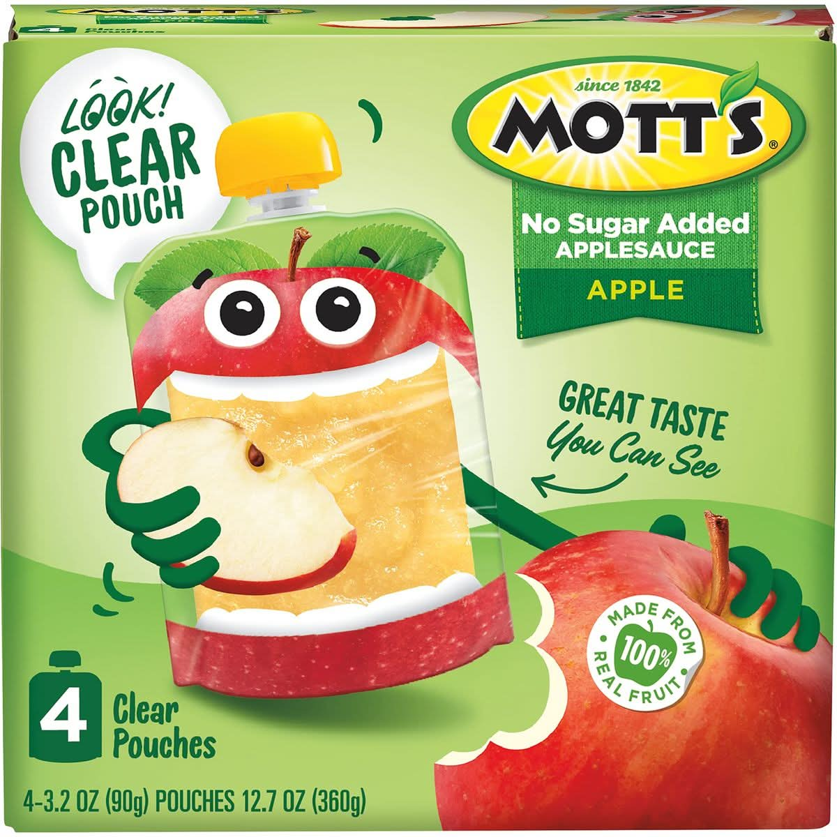 Motts No Sugar Added Applesauce 32 oz clear pouches 4 count