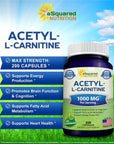 aSquared Nutrition Acetyl L-Carnitine 1000mg Max Strength - 200 Veggie Capsules - High Dosage Acetyl L Carnitine HCL (ALCAR) Supplement Pills to Support Pure Energy, Brain Function & Fatty Acid