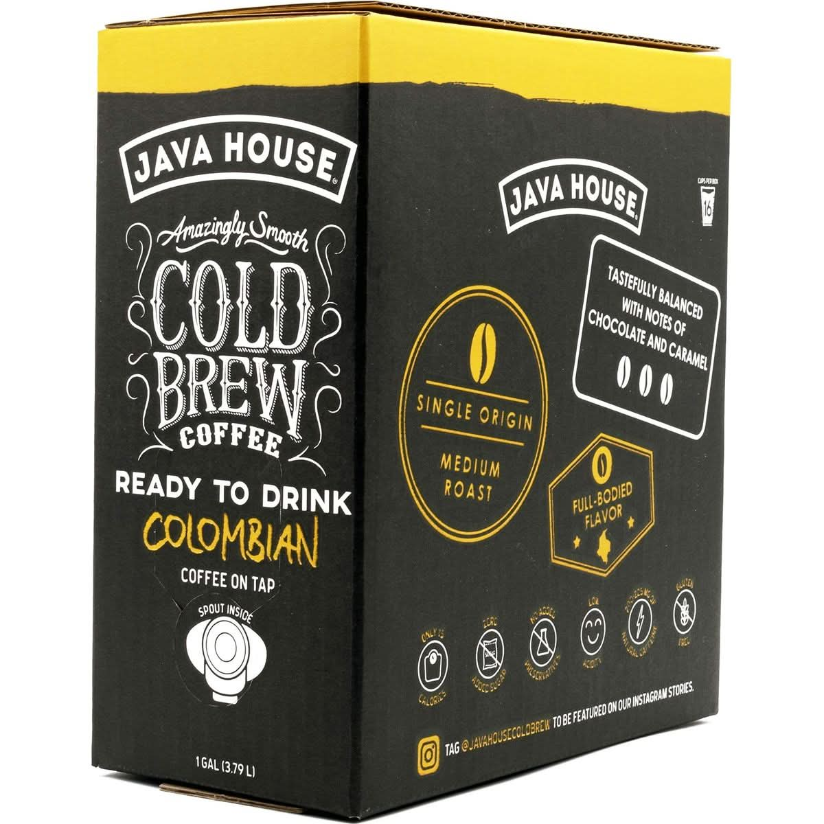 Java House Cold Brew Coffee On Tap 128 Fluid Ounce Box Not a Concentrate No Sugar Ready to Drink Liquid Colombian Roast