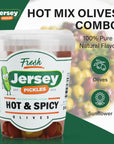 Jersey Pickles Spicy Hot Mix Olives with Jalapenos  Italian Castelvetrano Green Olives  32 OZ Jar  Perfect for Gourmet Dishes  Appetizers  Premium Queen Olives  Olives Green