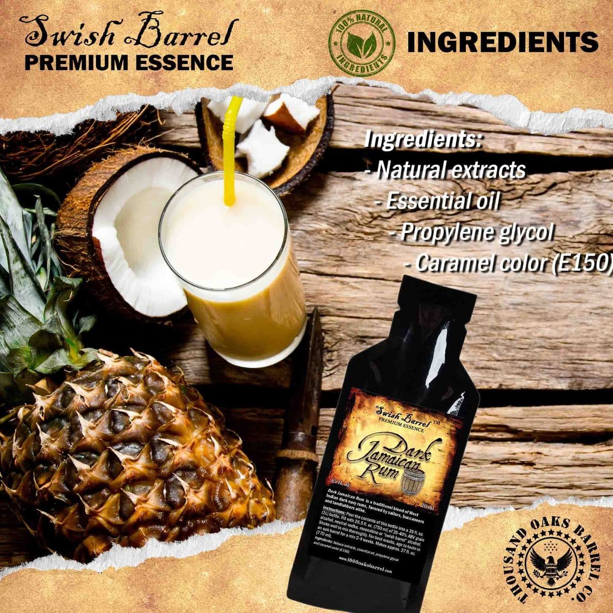 Dark Jamaican Rum Essence  Bootleg Kit Refills  Thousand Oaks Barrel Co  Gourmet Flavor for Barrel Aged Cocktails Mixers and Cooking  20ml 65oz Packet