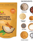 Amrita Coconut Cinnamon Overnight Protein Oats 14oz  High Fiber No Added Sugar Oatmeal Breakfast Cereal Protein Shakes Healthy Snacks  Old Fashioned Rolled Oats  Vegan NonGMO Gluten Free Peanut Free Soy Free 5 Servings