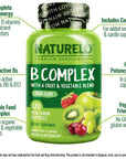 NATURELO Vitamin B Complex with Methyl B12, Methyl Folate, Vitamin B6, Biotin Plus Choline, CoQ10, and Fruit & Vegetable Blend - Supports Energy & Healthy Stress Response - Vegan - 120 Capsules