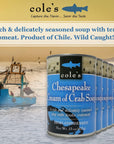 Cole’s - Pack of 6 Chesapeake Cream of Crab Soup - Premium Canned Fresh Crab Meat & Nutritious Semi Condensed and Gluten-free Crab Bisque - 15 oz Per Container