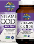 Garden of Life Zinc Supplements 30mg High Potency Raw Zinc and Vitamin C Multimineral Supplement, Vitamin Code / Trace Minerals & Probiotics for Skin Health & Immune Support, 60 Vegan Capsules