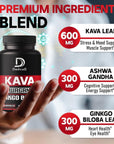 DEDICAD 3in1 Kava Kava Capsules 1200mg with Ashwagandha Root & Ginkgo Biloba - 240 Capsules