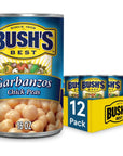 BUSHS BEST 16 oz Canned Garbanzo Beans Chickpeas Source of Plant Based Protein and Fiber Vegetarian Low Fat Gluten Free Pack of 12