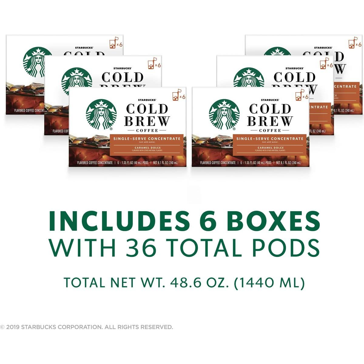 Starbucks Cold Brew Coffee Caramel Dolce Flavored SingleServe Concentrate Pods 6 boxes 36 capsules total