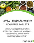 NaturesPlus Ultra I Multivitamin Iron Free, Sustained Release - 90 Vegetarian Tablets - Maximum Absorption High Potency Daily Multivitamin Supplement - Natural Energy - 90 Servings