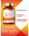 Carlyle Vitamin D 10000 IU 400 Softgels | Value Size | Max Potency | Non-GMO, Gluten Free Supplement