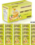 Essence Of Ginger Natural Honey Ginger Tea  20 Packets  Instant Herbal Tea Bags Made With Real Pure Honey and Fresh Ginger Root  Caffeine Free