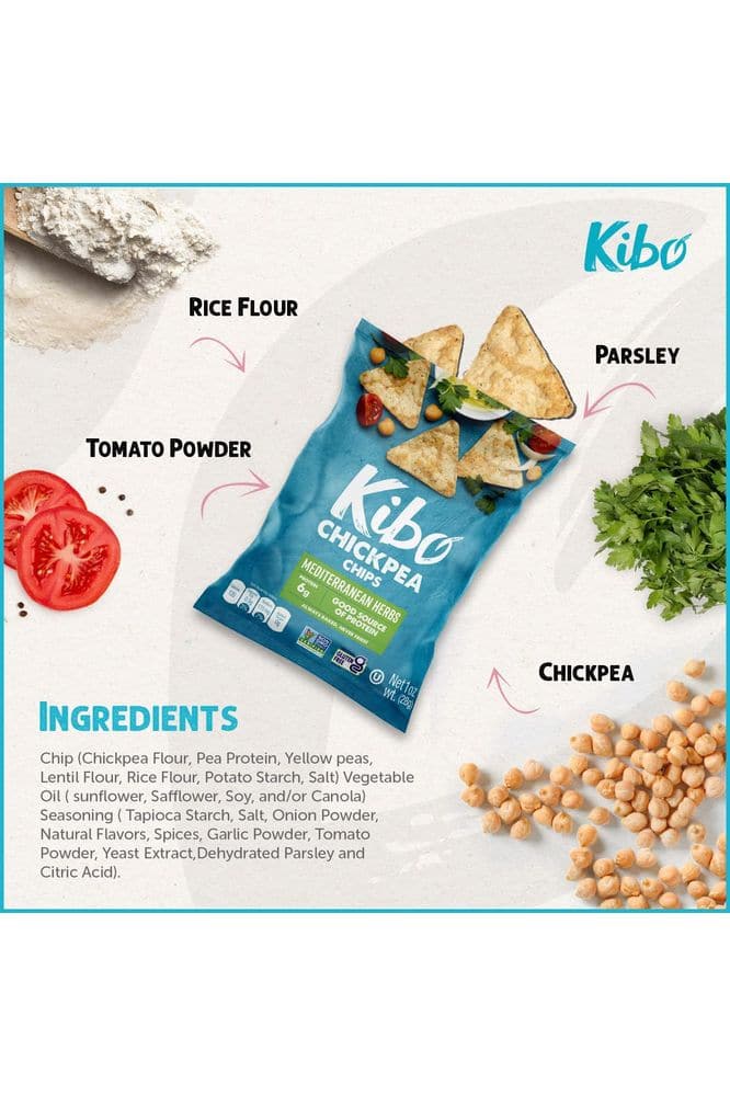 Kibo Chickpea Chips - Gluten Free and Plant-Based, Non-GMO, Kosher + Vegan. Mediterranean Herbs, 1 oz. 12 pack