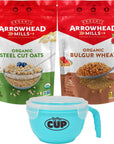 Arrowhead Mills Breakfast Variety 1 of each Steel Cut Oats and Bulgur Wheat USDA Organic NonGMO 24 oz Pack of 2 with By The Cup Cereal Bowl