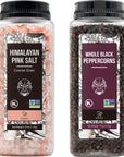 Soeos Himalayan Pink Salt 39 oz + Whole Black Peppercorns 18 oz, Kosher Bulk, Coarse Salt, for Grinder Refill, Peppercorns, Pepper and Grinder, Non-GMO Verified, Kosher, Spice Seasoning Set For Cooking