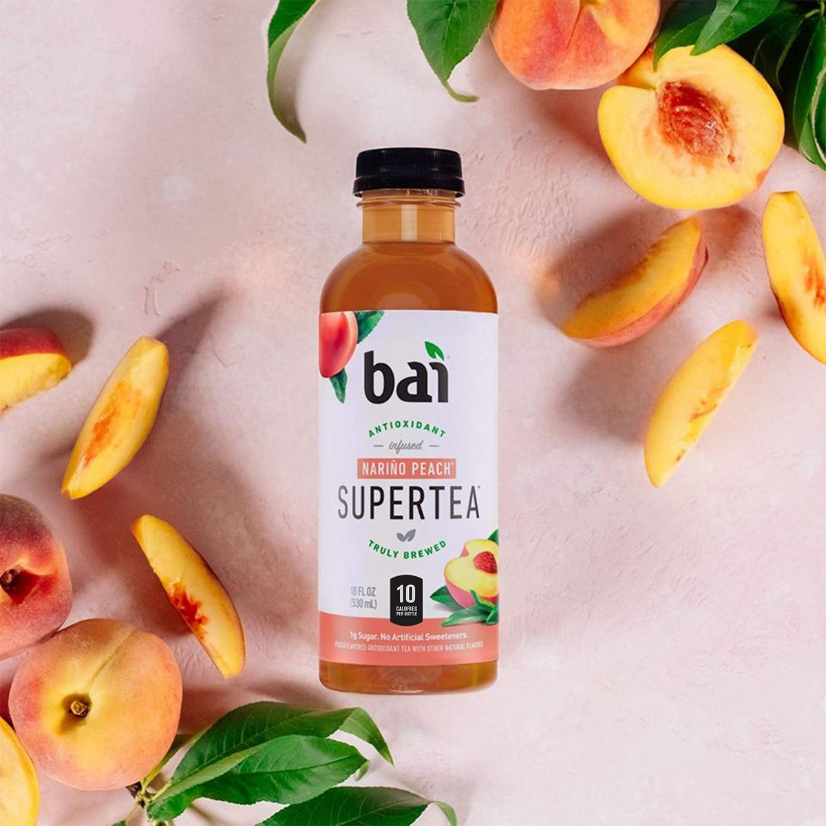 Bai Iced Tea Narino Peach Antioxidant Infused Supertea Crafted with Real Tea Black Tea White Tea 18 Fluid Ounce Bottles 12 count