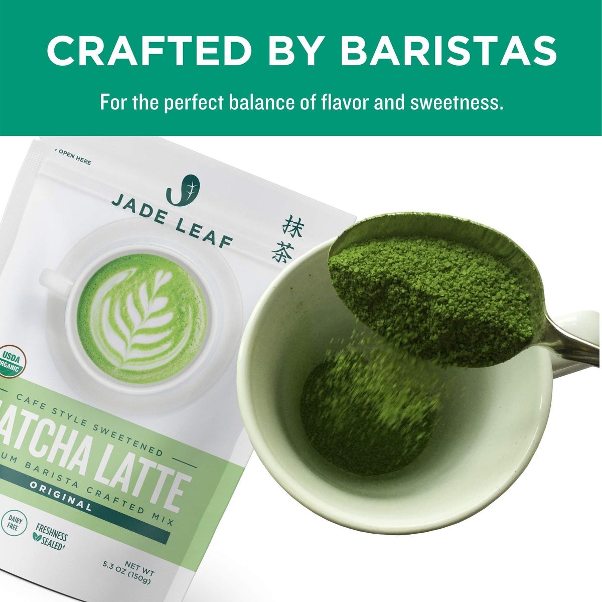 Jade Leaf Organic Matcha Latte Mix - Cafe Style Sweetened Blend - Sweet Matcha Green Tea Powder (5.3 Ounce)