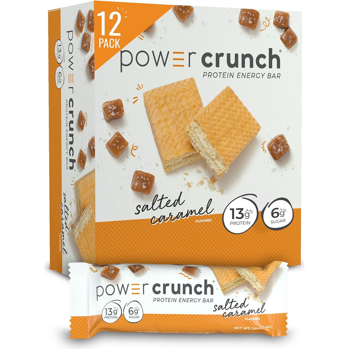 Power Crunch Protein Wafer Bars, High Protein Snacks with Delicious Taste, Salted Caramel, 1.4 Ounce (12 Count)