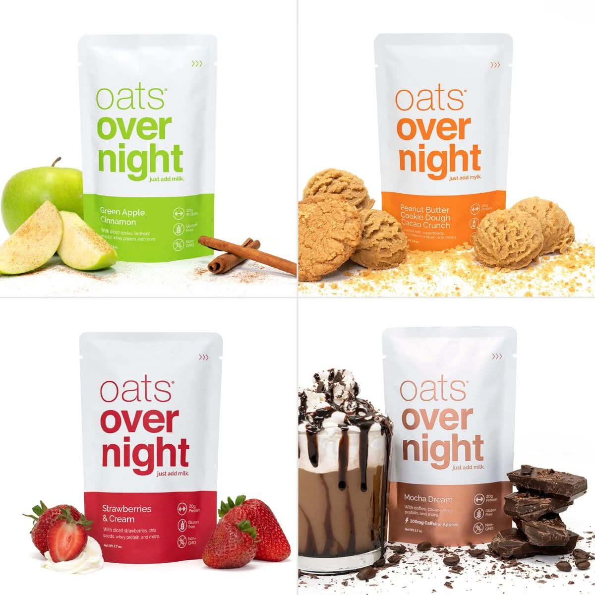 Oats Overnight  Party Variety Pack High Protein High Fiber Breakfast Shake  Gluten Free NonGMO Oatmeal Strawberries  Cream Green Apple Cinnamon  More 8 Pack  BlenderBottle