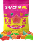 Snack Owl Vegan Sour Gummy Candy  Gluten Free Low Calorie Candy  Guilt Free  Delicious Healthy Gummy Snacks  Sour Nova