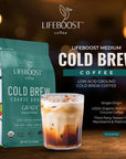 Lifeboost Medium Cold Brew Coffee  Low Acid Coarse Ground Coffee for Cold Brew  Single Origin NonGMO USDA Organic Cold Brew Coffee Grounds  3rd Party Tested For Mycotoxins  Pesticides  12 Ounces