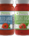 Primal Kitchen Marinara Tomato Sauce Two-Pack, Whole30 Approved, Certified Paleo, and Keto Certified, Includes 1 Tomato Basil and 1 Roasted Garlic Marinara Pasta Sauce