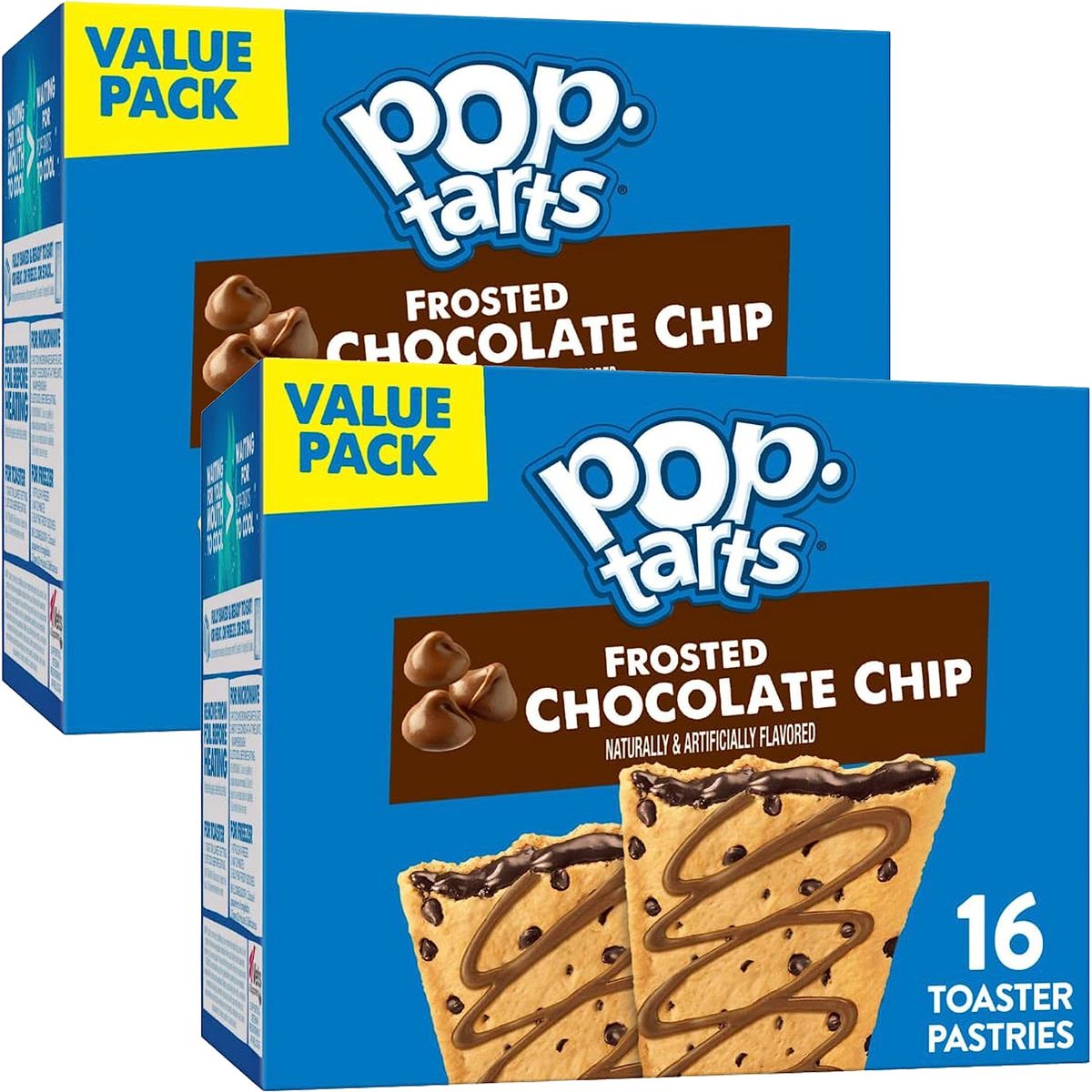 Pop Tarts Chocolate Chip Flavour 2 Box SimplyComplete Bundle 32 Total for Kid Snacks Value Pack Snacking at Home School Office or with Friends Family