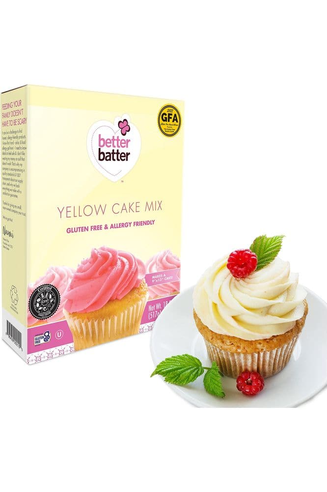 Better Batter Yellow Cake Baking Mix, Certified Gluten Free, Perfect for Cupcakes, Moist &amp; Fluffy, Non-GMO, Vegan Friendly, Kosher, Top 10 Allergen Friendly, Cup for Cup Baking Alternative to Regular Cake Mixes, 18.25oz