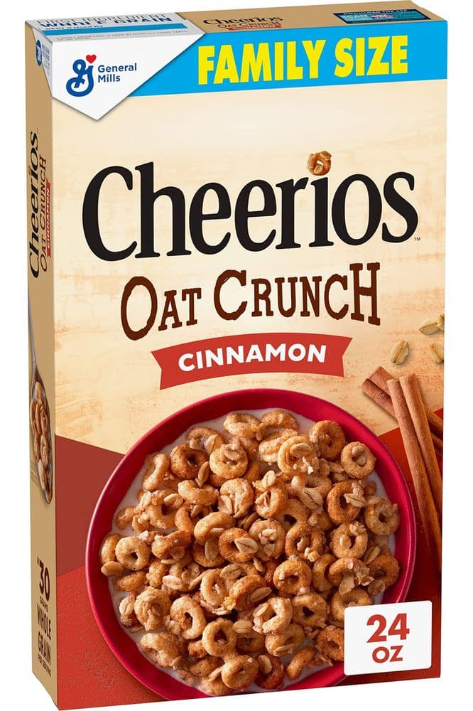 Cheerios Oat Crunch Cinammon Oat Breakfast Cereal, Family Size, 24 oz