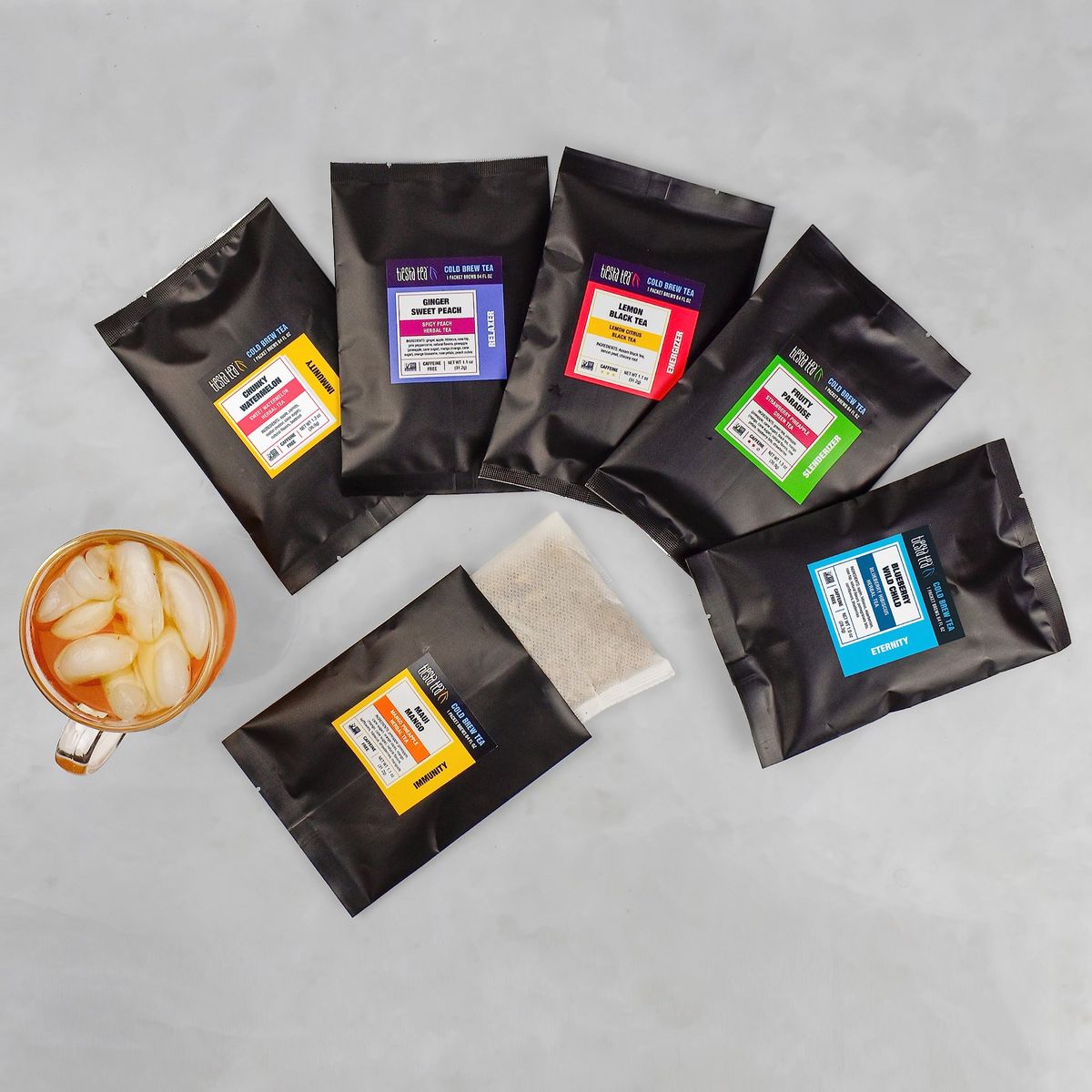 Tiesta Tea  6 Pack Cold Brew Tea Variety  Premium Loose Leaf Iced Tea Blends  Medium to Non Caffeinated Iced Tea  Sample Set with 6 Cold Brew Tea Bags  Each Bag Brews One 64oz Pitcher