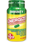 iSatori Energize Immunity Caffeine Pills - Vitamin A, B12, C, D, and E Supplement + Fast- Acting Energy Pill - Daily Immune Support, Super Greens, and All Day Energy, No Jitters, No Crash (90 Tablets)