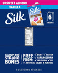 Silk ShelfStable Almond Milk Unsweetened Vanilla DairyFree Vegan NonGMO Project Verified 1 Quart Pack of 6