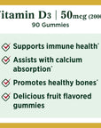 Nature's Bounty Vitamin D3 Gummies, Vitamin Supplement, Supports Immune Health, 50mcg, 2000IU, Mixed Fruit Flavor, 90 Gummies