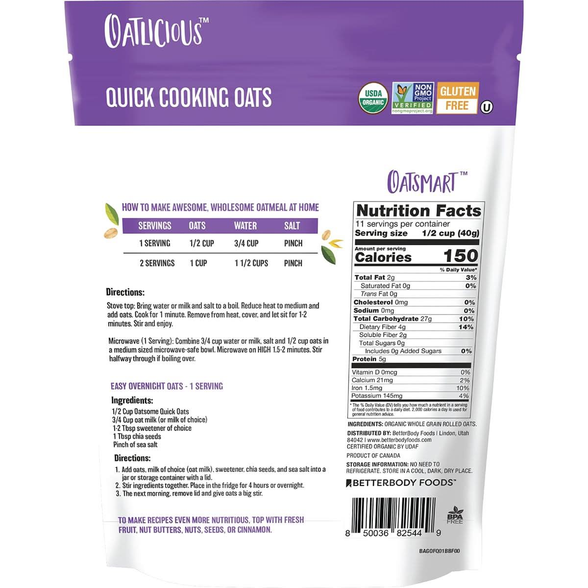 Oatsome Organic Quick Oats 1lb Bag