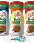 Coffee mate Zero Sugar Powder Coffee Creamer Variety French Vanilla Vanilla Caramel and Hazelnut with By The Cup Stainless Steel Measuring Spoons