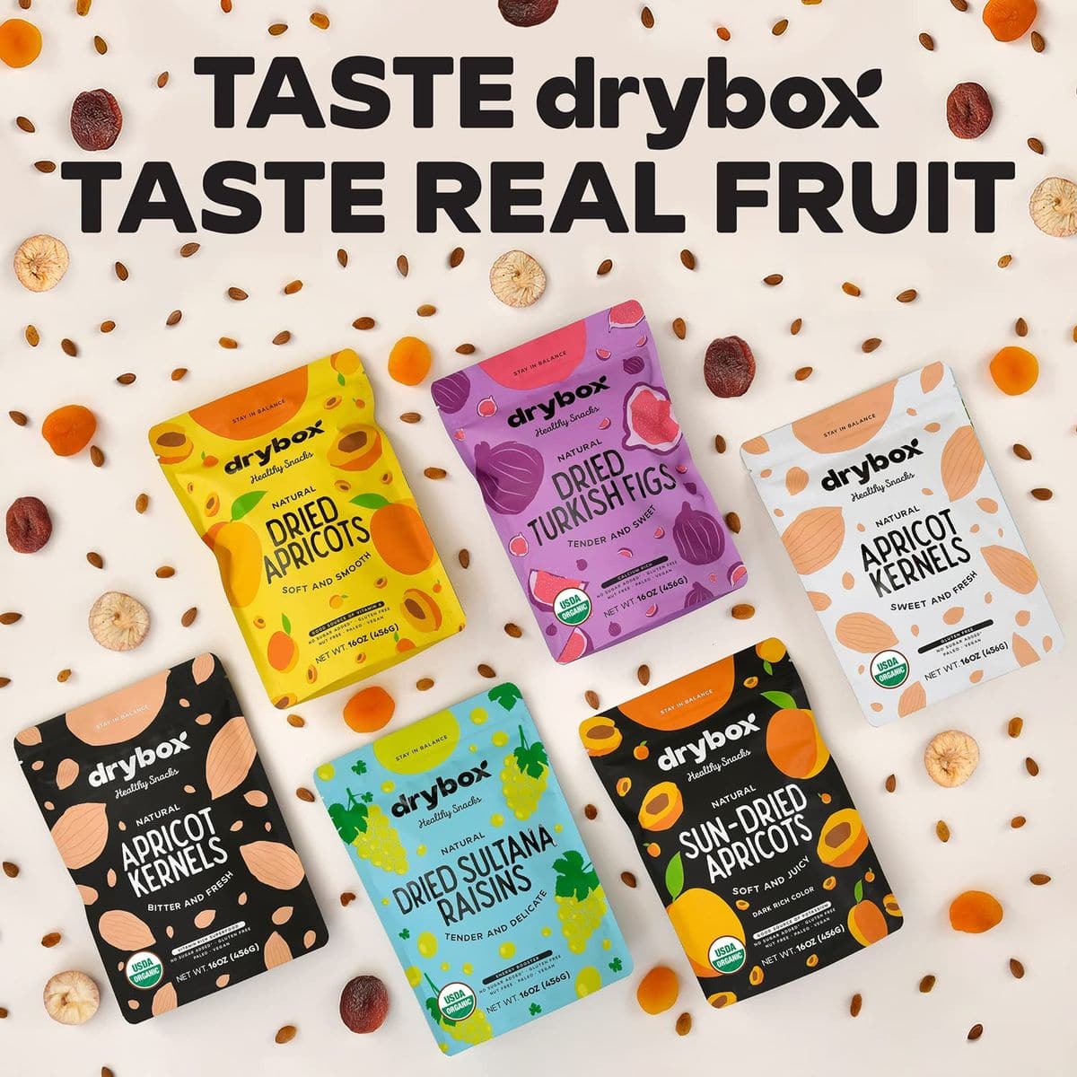 Drybox Unsulfured Organic Sun Dried Turkish Apricots Unsweetened No Sugar Added NonGMO Dried Apricots for Snacking in School Gym and Office  Resealable 1 lb per pack  1 Pack