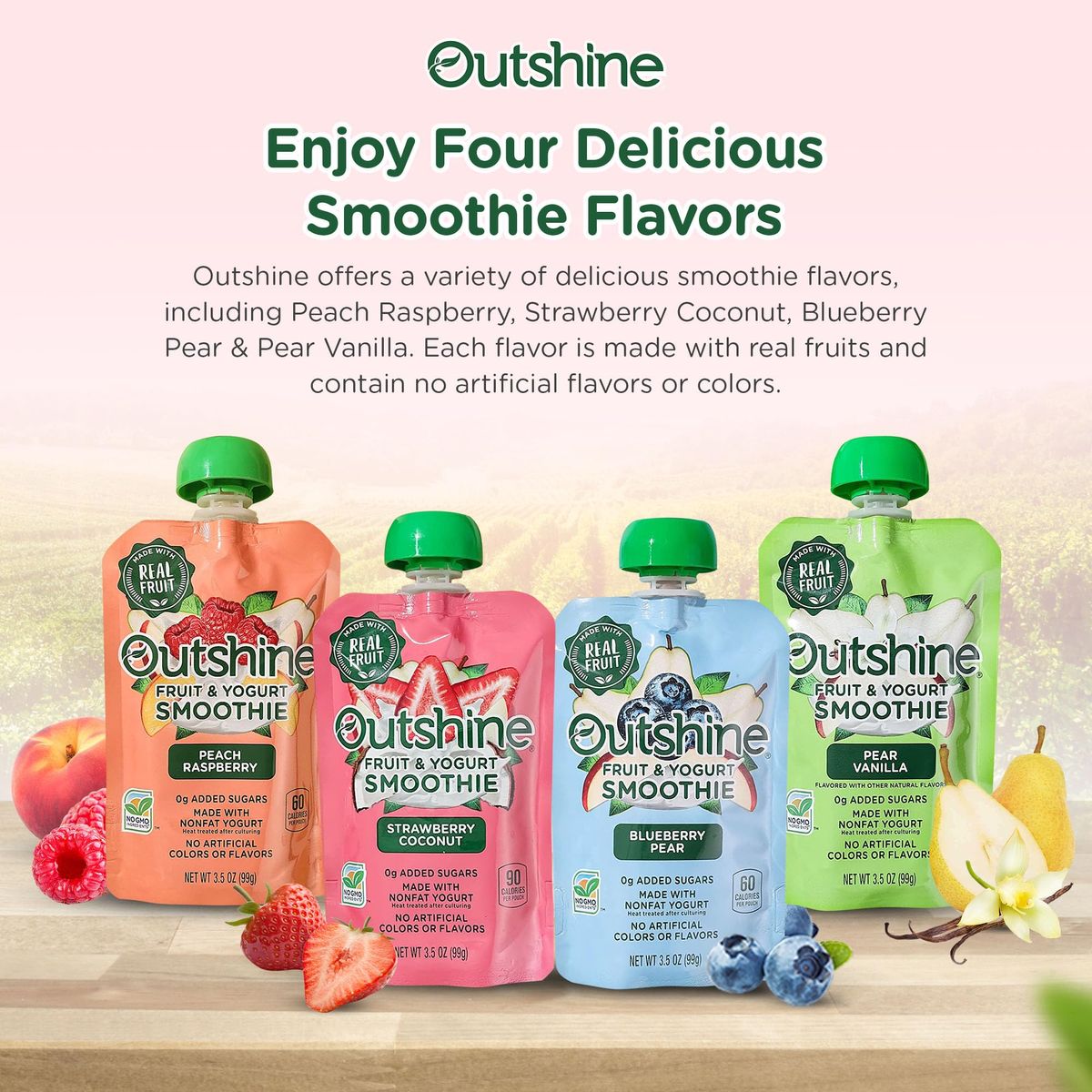 Outshine Peach Raspberry Yogurt Smoothie Pouches  Fruit Pouches ReadytoDrink Smoothies Kids  Adults Pureed Foods  Fruit Pouches for Kids  Adults Smoothie Drink  24 Count