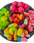 BND TOP Freeze Dried Candy Assortment Candies in a Sectional Tray Best Gift Basket for a Birthday Party or sympathy basket Variety Pack incl Freeze dry Gummy Worms watermelon Berries  Hamburgers variations Gift Basket