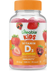 Lifeable Vitamin D for Kids 1000 IU - Great Tasting Natural Flavor Gummy Supplement - Gluten Free Vegetarian GMO Free Chewable - for Strong Healthy Bones and Immune Support - for Children 90 Gummies