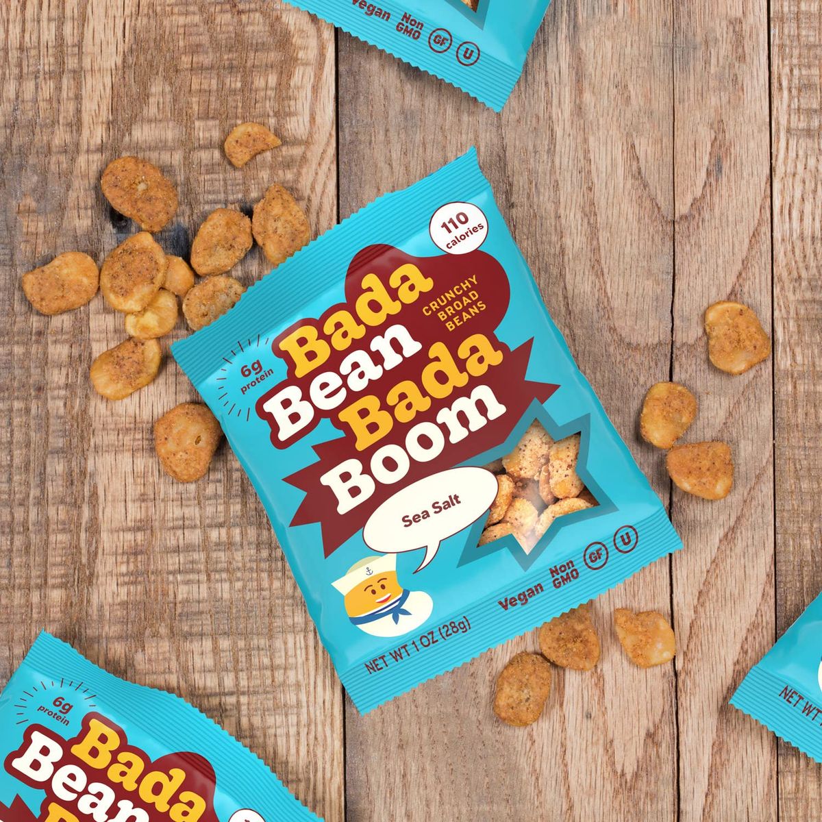 Enlightened Bada Bean Bada Boom  PlantBased Protein Gluten Free Vegan Crunchy Roasted Broad Fava Bean Snacks 100 Calories per Serving Sea Salt 1 oz Pack of 24