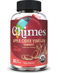 Chimes Apple Cider Vinegar Gummies + Ginger - Organic ACV Gummies (USA Made, 1,000mg & 60mg Ginger per 2-Gummies) ACV w/Mother Ginger Gummies - 60 Count