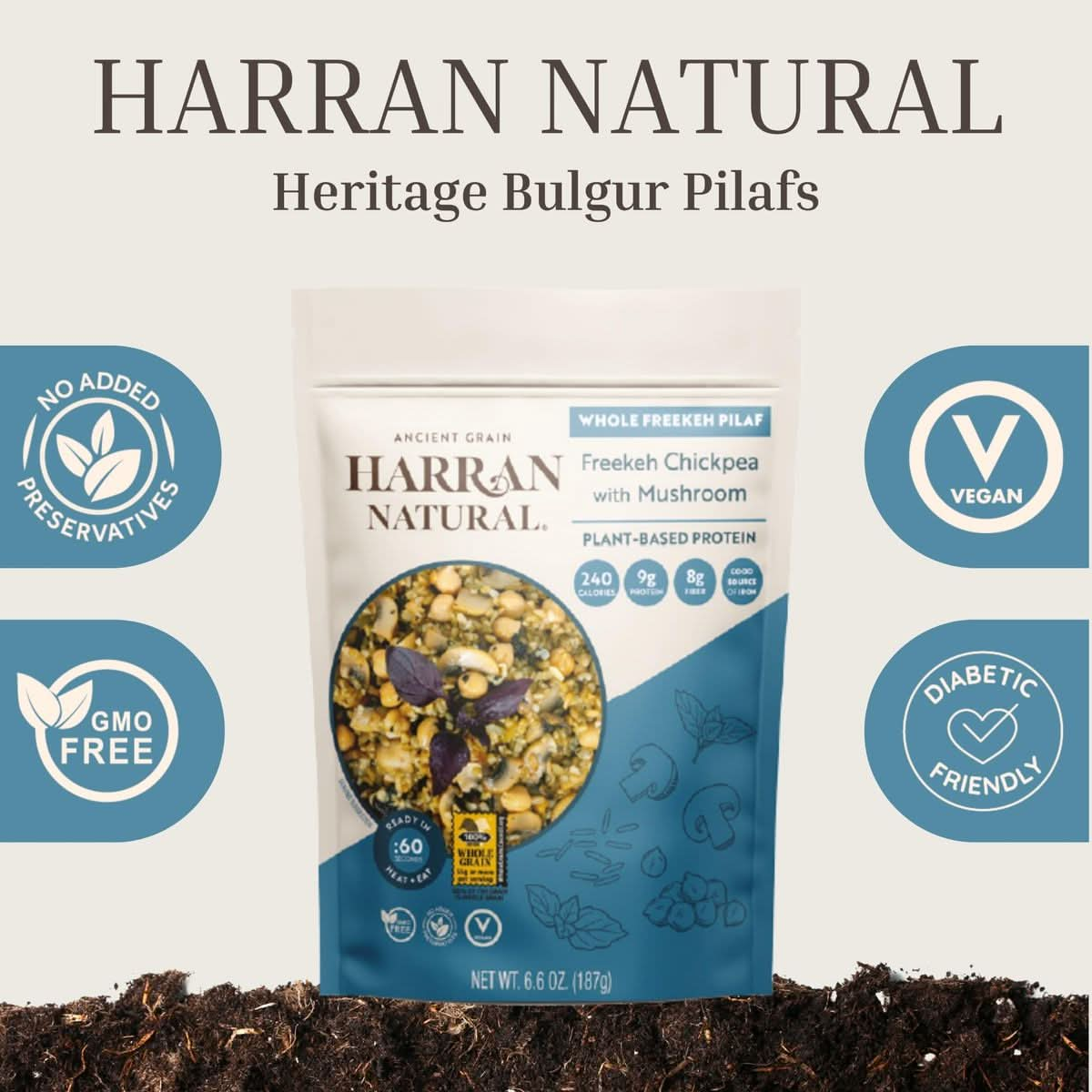 Whole Grain Freekeh Pilaf Mix by Harran Natural  PlantBased Protein Meal Vegan GMOFree Microwavable Pouch Ready in 60 Seconds  Chickpeas With Mushroom  66 oz 8 Pack 52 Oz 1500gr