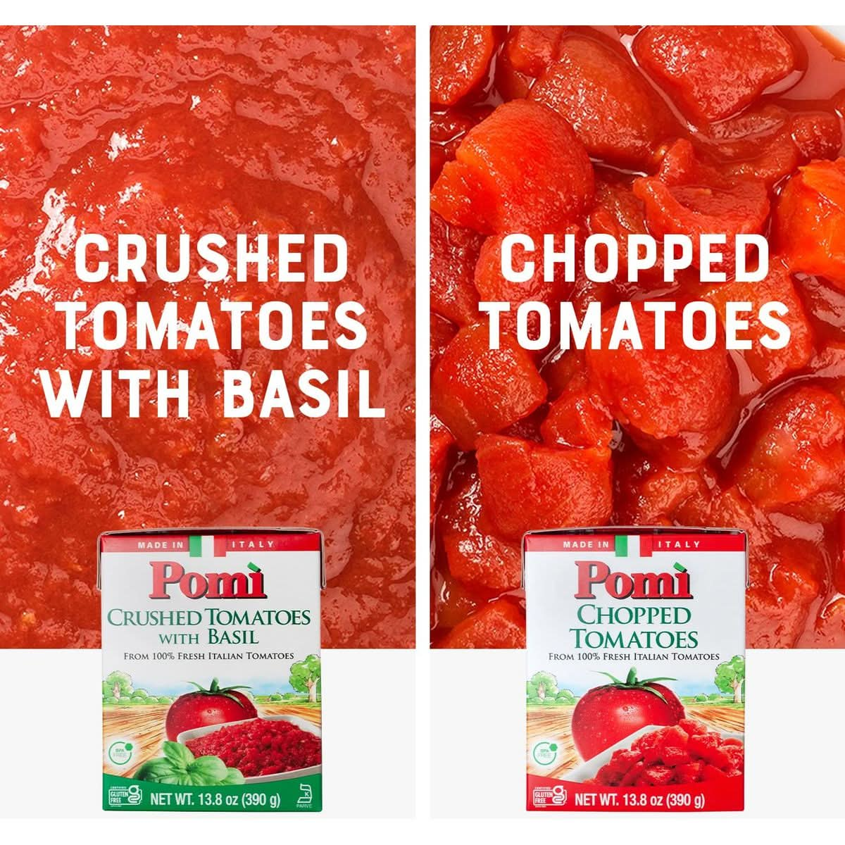 Pomì Crushed Tomatoes with Basil  Creamy Velvety Italian Tomato Sauce with a Touch of Salt No Additives or Preservatives Tomato Crushed  Made from 100 Fresh Italian Tomatoes  138oz Pack of 12